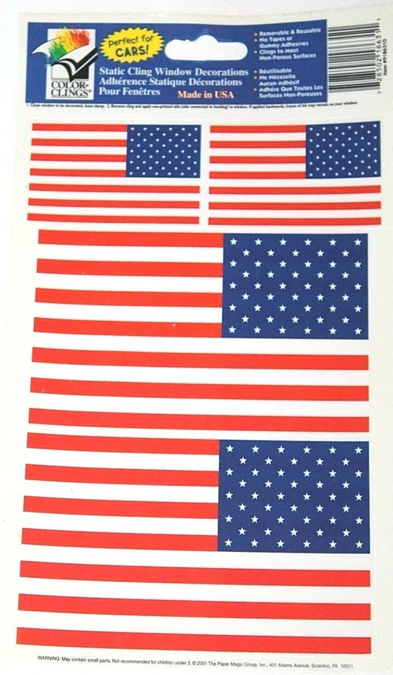 Decoraciones/pegatinas adhesivas estáticas para ventanas de coche bandera estadounidense de EE. UU.  Foto 1 de 1