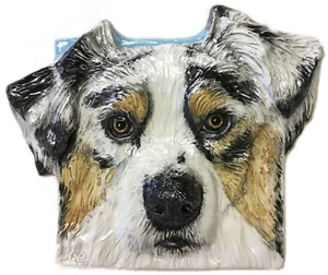 Australian Shepherd Dog 3D Relief Tile Pet Ceramic Handmade Portrait Alexander - Imagen 1 de 2