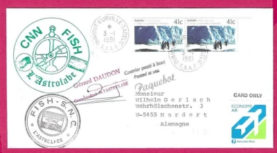 Cubierta firmada por AUSTRALIA ANTÁRTICA 1991 - CNN FISH "ASTROLABE" - PAQUEBOT cachet Foto 1 de 2