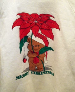 Vintage 1997  Hanes 50/50 Christmas Bear hiding under Poinsettia LRG 14-16 - Picture 1 of 11