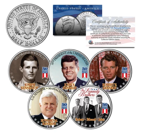 KENNEDY BROTHERS John Robert Ted Joe 2014 Anniversary JFK Half Dollar 5-Coin Set Cover