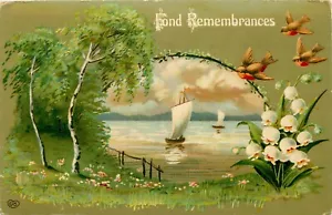Fond Rememberances Segelboote im Wasser PM 1908 Postkarte - Bild 1 von 2