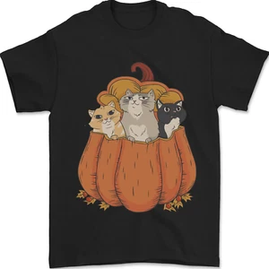 Zucca Gatti Divertente Halloween T-Shirt 100% Cotone - Picture 1 of 2