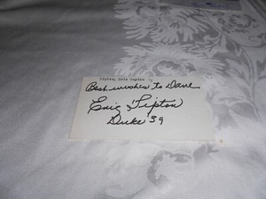 ERIC TIPTON DUKE 39   AUTOGRAPHED INDEX CARD