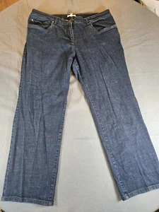 Eileen Fisher Size Large Dark Wash Straight Leg Stretch Denim Blue Jeans 34 x 26 - Picture 1 of 8
