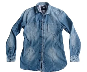 D&G Mens Denim Shirt Size 40 Medium Brad Cotton Stretch Long Sleeve Button Blue - Picture 1 of 7
