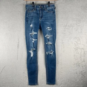 Hollister Womens Jeans Mid Rise Skinny Distressed Stretch Denim Blue 0S 24x28 - Picture 1 of 16