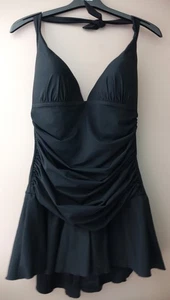 M&S SECRET SLIMMING PADDED PLUNGE SWIMDRESS SKIRTED SWIMSUIT SIZE 18 BLACK - NEW - Picture 1 of 6