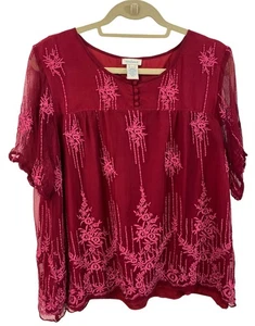 Sundance Damen Größe Large bestickt Lagenlook Cora Cupro Tunika in Fuchsia - Bild 1 von 3