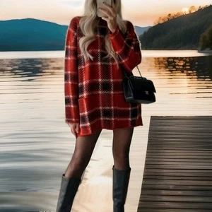 Suéter de Navidad ZARA Buffalo a Cuadros Vacaciones Mezcla de Lana Talla S Rojo Negro Bolsillos - Imagen 1 de 13