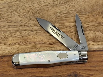 1991 WINCHESTER (2921P) BELA PÉROLA/2 LÂMINAS "GARRAFA/CAIXÃO" FACA DE BOLSO - ESTADO PERFEITO - Imagem 1 de 4