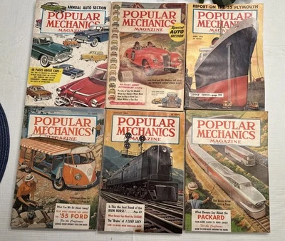 Lot of 6 Vintage Popular Mechanics Magazines 1953–1955 – Auto, Train, Ship Cover Foto 1 de 4