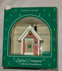 Vintage Hallmark 1985 Holiday Magic Lighted Ornament Little Red Schoolhouse  - Picture 1 of 8