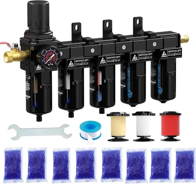 5 Stage Air Filter Dryer Regulator 3/8" NPT Desiccant Water Trap Air Compressor - Image 1 of 4