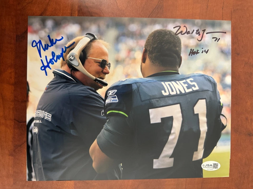 Walter Jones & Mike Holmgren signed SEATTLE SEAHAWKS 8 X 10 photo  HOF   JSA COA - Image 1 of 1
