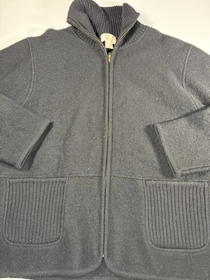 Cárdigan Suéter Vintage Tally Ho Lana Cremallera Completa Bolsillos Negros Grandes Foto 1 de 4