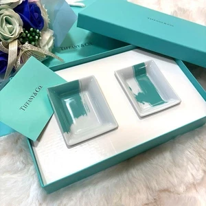 Tiffany & Co. Vid Poche Mini Square Keramik Teller Set weiß türkis NEU unbenutzt - Bild 1 von 8