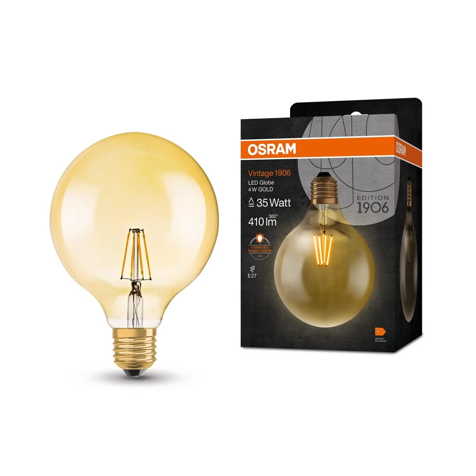 OSRAM Lampada LED Vintage 1906 Classic Globe125 FIL, E27, globo, oro, 4W, 4 9xeZ - Immagine 1 di 1