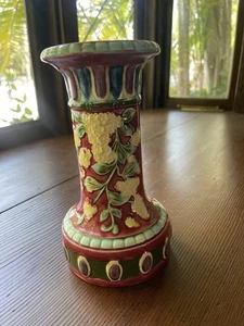 ANTICO VASO PIEDISTALLO MAIOLICA FRANCESE O INGLESE C.1900 DISEGNO FLOREALE RIALZATO - Foto 1 di 20