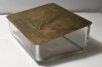 Antique German Sailing Vessel 1926 Glass Trinket Dish Brass Lid In Memoriam  - Image 1 of 4