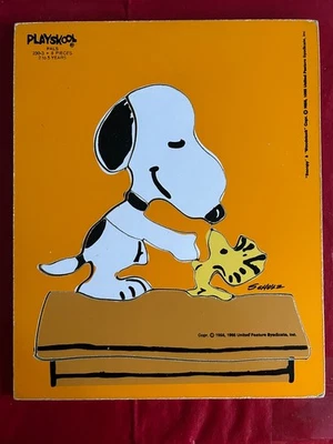Rompecabezas de madera vintage 1965 Playskool Peanuts Snoopy & Woodstock Pals 2-5 años Foto 1 de 4