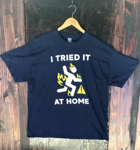 MEN'S GRAPHIC T-SHIRT, I TRIED IT AT HOME, Blue Cotton, SIZE 2XL - Picture 1 of 4