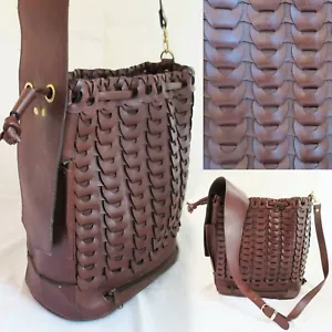 Vintage Y2K Crossbody Schultertasche Handtasche Kunstleder Webart/Gewebt/geflochten braun - Bild 1 von 12