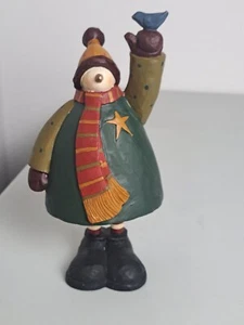 Williraye Studio pupazzo di neve con sciarpa che tiene una statuina in resina Bluebird - non marcata - Foto 1 di 9