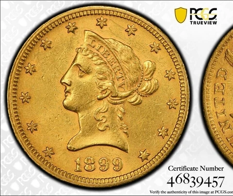 1899 P GOLD UNITED STATES $10 DOLLAR LIBERTY HEAD EAGLE COIN ~ MS61 ~ .48375 OZ Cover
