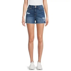 No Boundaries Juniors Destructed Denim Curvy Shorts Size 1 Distressed Med Wash - Picture 1 of 5