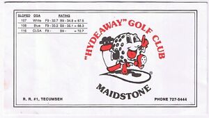 Golf Scorecard Hydeaway Golf Club Maidstone Ontario