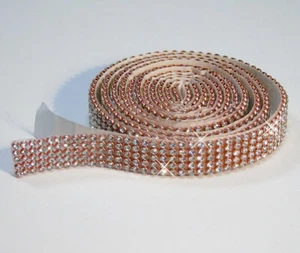 ROSEGOLD / CRYSTAL Mesh Strassband SS6 SELBSTKLEBEND 12mm / 5 Reihen Chaton - Picture 1 of 14