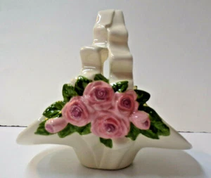 Vintage 1993 Floral Ceramic Basket Planter Hand Painted Home Made 7.75" Tall - Picture 1 of 10