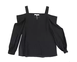 Tibi 150374 Women's Black Heavy Silk Cold-shoulder Blouse sz 0 - Picture 1 of 6