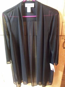 Mauve Black Sheer Crochet Lace Long Duster Kimono Open Cardigan ONE Large Boho - Picture 1 of 5