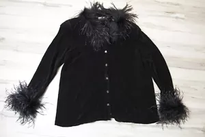 Cárdigan de Colección Valerie Stevens Chenille Negro Pluma de Avestruz 2XL Años 90 Y2K - Imagen 1 de 15