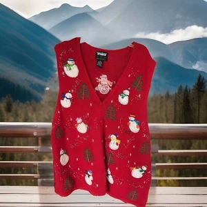 Vtg Women’s 1990’s Studio Snowman Snow Winter Christmas Sweater Vest sz 2XL GUC - Picture 1 of 15