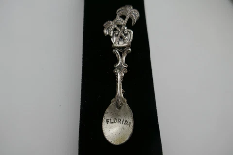 Vintage Sterling Silver Florida Palm Trees  2.75” Souvenir Spoon Pin Brooch Cover