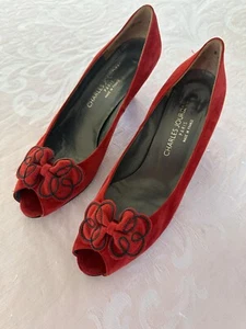HERMOSOS ZAPATOS DE GAMUZA CHARLES JOURDAN FRANCE PEEP TOE TALLA 10 - Imagen 1 de 6