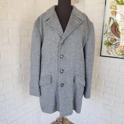 Vtg Coat 50s 60s Penney's Heavy Wool Button Front Grey Men's Size 44 - Image 1 of 4