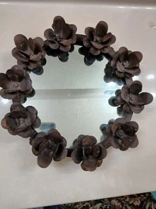 Vintage Cast Iron Mirror Tray Footed Perfume Floral - Picture 1 of 6