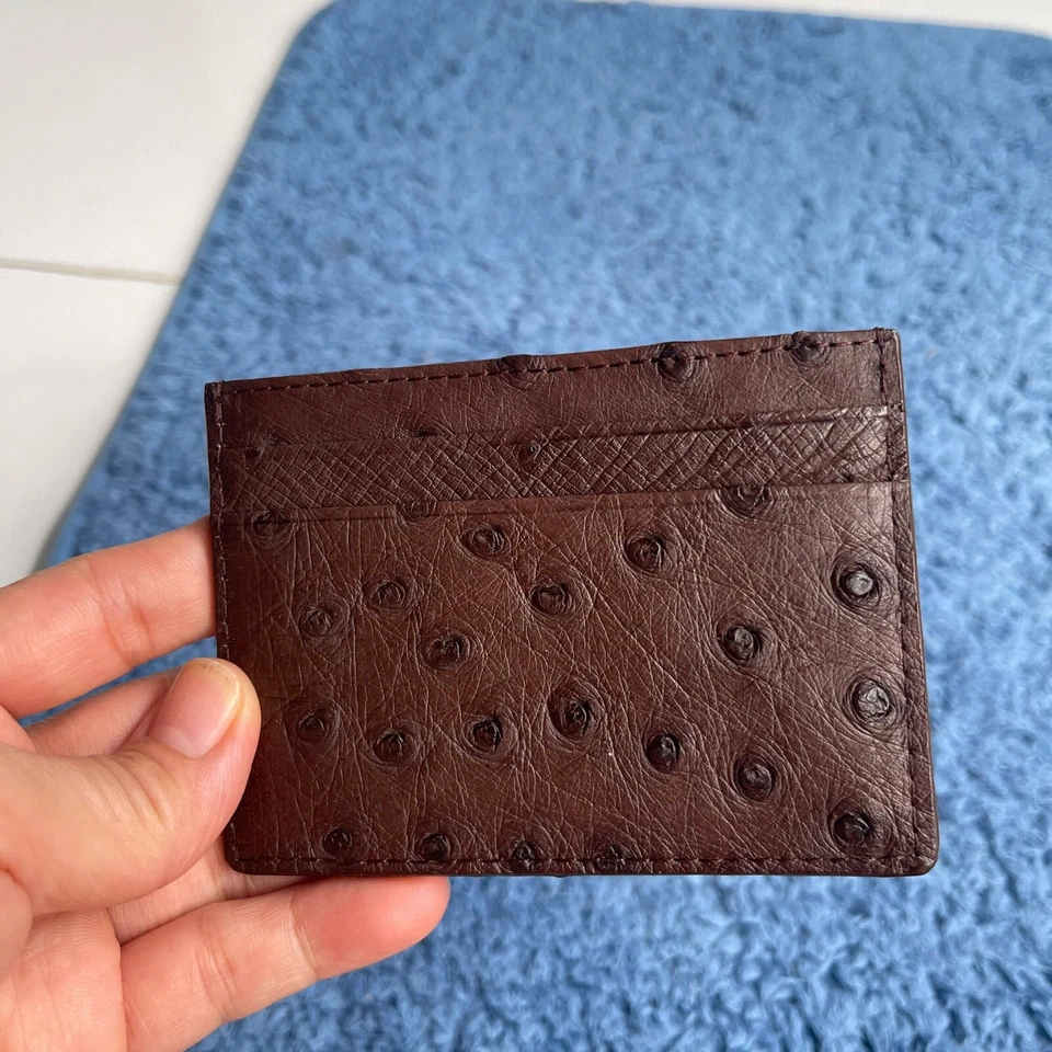 OSTRICH Leather SKIN Credit Card Holder DOUBLE SIDE Genuine OSTRICH Brown - Image 1 of 4
