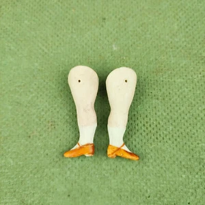 Antique porcelain dollhouse doll legs, wire fixing, 1.84", light brown shoes - Picture 1 of 5