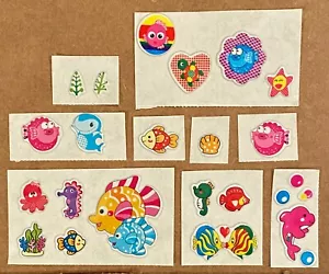 Vintage Russ PUFFY Sea Life SUPER Stick On 24 Loose Stickers Fish Turtle Shell - Picture 1 of 6