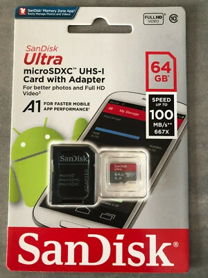 Brand New Sealed SanDisk Ultra 64GB Micro SDXC UHS-I Card & Adaptor 100 MB/s - Image 1 of 2