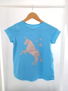 Gilrs 10 Years Blue Short Sleeve Unicorn Top T-shirt Casual Clothes Summer Cute - Picture 1 of 3