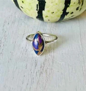 Viola Rame Turchese Gemma 925 Argento Sterling Fatto a Mano Anello Tutti Numero - Foto 1 di 5