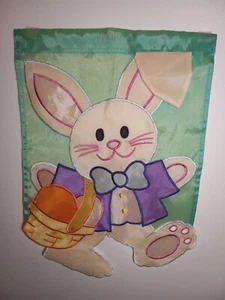  VINTAGE EASTER BUNNY Basket Eggs Garden Flag Mini 11” X 15” by Meadows Creek - Picture 1 of 24