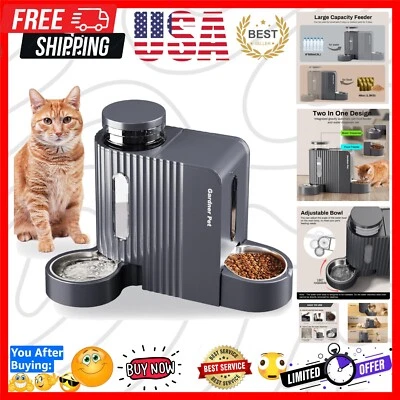 Alimentador automático de comida y agua para gatos por gravedad - Juego de acero inoxidable de gran capacidad Foto 1 de 4