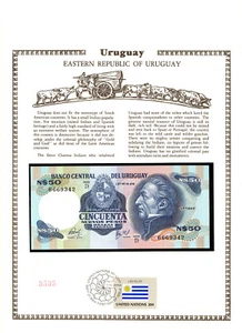 Uruguay 50 Pesos 1981 P-61c UNC w/FDI UN FLAG STAMP Lucky # 6669342 Serie D - Picture 1 of 3